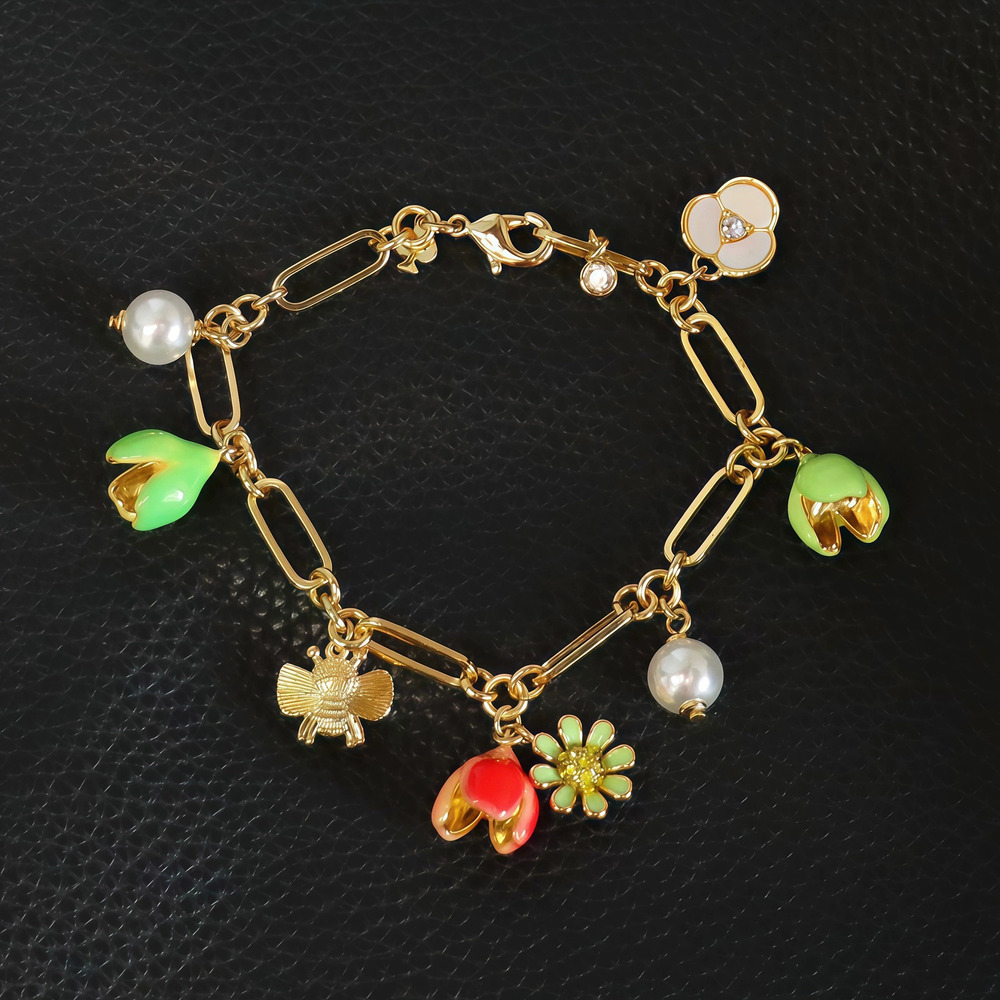 Kendra Scott Zircon Inlaid Bee Flower Bracelet Multi Pendant